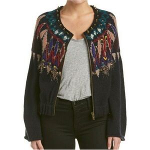 Free People Bell Sleeve Full Zip Cardigan Sweater Women’s Size Small Embellished